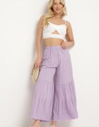 cflo Pantaloni Largi Mov din Viscoză cu Elastic în Talie Decorate cu Volan Dimlea