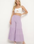 cflo Pantaloni Largi Mov din Viscoză cu Elastic în Talie Decorate cu Volan Dimlea
