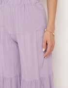 cflo Pantaloni Largi Mov din Viscoză cu Elastic în Talie Decorate cu Volan Dimlea