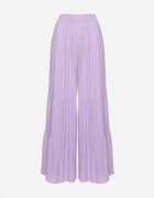 cflo Pantaloni Largi Mov din Viscoză cu Elastic în Talie Decorate cu Volan Dimlea