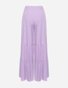 cflo Pantaloni Largi Mov din Viscoză cu Elastic în Talie Decorate cu Volan Dimlea