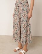 cflo Pantaloni Largi Roz-Mentă din Viscoză cu Model Retro Zeramara