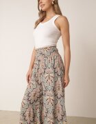 cflo Pantaloni Largi Roz-Mentă din Viscoză cu Model Retro Zeramara