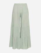 cflo Pantaloni Largi Verde Deschis din Viscoză cu Elastic în Talie Decorați cu Volan Dimlea