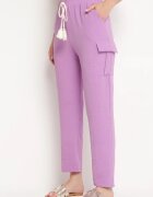 cflo Pantaloni Mov închis cu elastic în talie decorate cu șnururi Efista