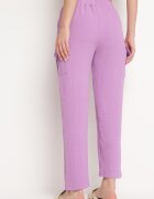 cflo Pantaloni Mov închis cu elastic în talie decorate cu șnururi Efista