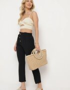 cflo Pantaloni negri cu talie înaltă tip Paper Bag cu elastic în talie Noravia