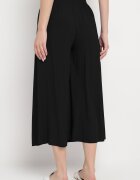 cflo Pantaloni negri Palazzo 3/4 din Viscoză cu Bandă Elastică în Talie Decorați cu Nasturi Efilis
