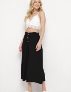 cflo Pantaloni negri Palazzo 3/4 din Viscoză cu Bandă Elastică în Talie Decorați cu Nasturi Efilis