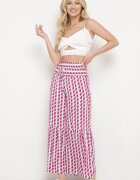 cflo Pantaloni Palazzo Fucsia-Albi din Vâscoză cu Elastic în Talie și Talie Înaltă Tiimabell