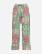 cflo Pantaloni Palazzo Verde-Roz din Viscoză cu Elastic în Talie Lirfea