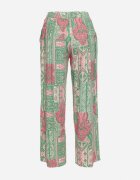 cflo Pantaloni Palazzo Verde-Roz din Viscoză cu Elastic în Talie Lirfea