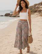 cflo Pantaloni Roșii Largi din Viscoză cu model Retro Zeramara