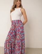 cflo Pantaloni Roz-Albastru din Viscoză Tip Palazzo cu Talie Înaltă și Elastic în Talie Agnalia