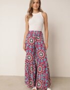 cflo Pantaloni Roz-Albastru din Viscoză Tip Palazzo cu Talie Înaltă și Elastic în Talie Agnalia