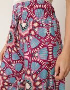 cflo Pantaloni Roz-Albastru din Viscoză Tip Palazzo cu Talie Înaltă și Elastic în Talie Agnalia