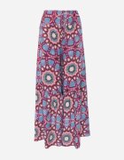 cflo Pantaloni Roz-Albastru din Viscoză Tip Palazzo cu Talie Înaltă și Elastic în Talie Agnalia
