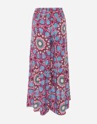 cflo Pantaloni Roz-Albastru din Viscoză Tip Palazzo cu Talie Înaltă și Elastic în Talie Agnalia