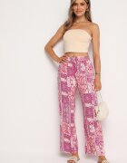 cflo Pantaloni roz Palazzo din Viscoză cu Elastic în Talie Lirfea