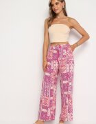 cflo Pantaloni roz Palazzo din Viscoză cu Elastic în Talie Lirfea