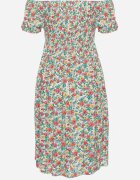 cflo Rochie Alb-Verde din Viscoză cu Imprimeu Floral cu Decolteu Spaniol Latiana