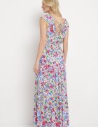 cflo Rochie Alb-Verde Maxi cu Decolteu Triunghiular și Motiv Floral cu Volan Moraila
