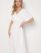 cflo Rochie Albă Cloș cu elastic în talie și decolteu în V Iffara
