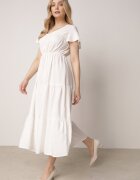 cflo Rochie Albă din Viscoză cu Croi Cloș Folky