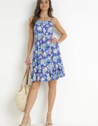 cflo Rochie Albastră cu bretele subțiri din Viscoză cu imprimeu floral Kimball