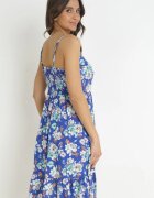 cflo Rochie Albastră cu bretele subțiri din Viscoză cu imprimeu floral Kimball