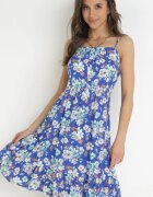 cflo Rochie Albastră cu bretele subțiri din Viscoză cu imprimeu floral Kimball