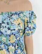 cflo Rochie Albastră cu Decolteu Spaniol din Viscoză cu Imprimeu Floral Beliitra