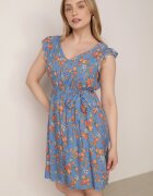 cflo Rochie Albastră cu Elastic în Talie din Viscoză cu Flori Chrysa