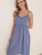 cflo Rochie Albastră din Vâscoză pe Bretele Subțiri cu Reglare Decorată cu Lampas și Broderie Nelrissa