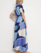 cflo Rochie Albastră Evazată din Viscoză cu Model Geometric cu Curea Ranislla