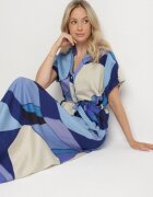 cflo Rochie Albastră Evazată din Viscoză cu Model Geometric cu Curea Ranislla