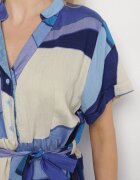 cflo Rochie Albastră Evazată din Viscoză cu Model Geometric cu Curea Ranislla