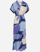 cflo Rochie Albastră Evazată din Viscoză cu Model Geometric cu Curea Ranislla