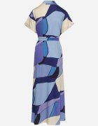 cflo Rochie Albastră Evazată din Viscoză cu Model Geometric cu Curea Ranislla