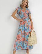 cflo Rochie Albastră Maxi Florală cu elastic în talie Shepes