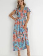 cflo Rochie Albastră Maxi Florală cu elastic în talie Shepes