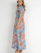 cflo Rochie Albastră Maxi Florală cu elastic în talie Shepes