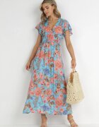 cflo Rochie Albastră Maxi Florală cu elastic în talie Shepes