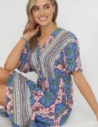 cflo Rochie Albastră Midi cu Viscoză cu Elastic în Talie cu Mâneci Largi Damatia