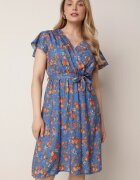 cflo Rochie Albastră Midi din Vâscoză cu Elastic în Talie și cu Mânecă Scurtă Jodys