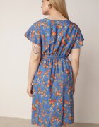 cflo Rochie Albastră Midi din Vâscoză cu Elastic în Talie și cu Mânecă Scurtă Jodys