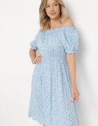 cflo Rochie Albastră Midi din Viscoză cu umerii goi cu Imprimeu floral Oserafia