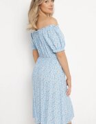 cflo Rochie Albastră Midi din Viscoză cu umerii goi cu Imprimeu floral Oserafia