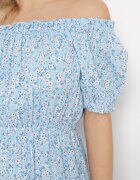 cflo Rochie Albastră Midi din Viscoză cu umerii goi cu Imprimeu floral Oserafia