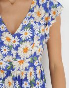 cflo Rochie Albastră Mini din Viscoză cu Elastic în Talie și Volane Nidi